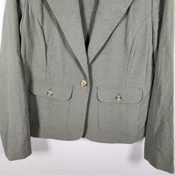 Chicos Jacket Womens 1 Medium Army Olive Green Stretch Lightweight Blazer - Picture 3 of 12